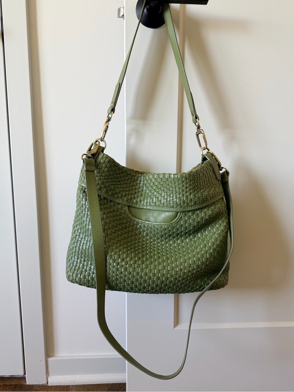 HOBO Woven Leather Crossbody/Shoulder Bag Olive Green - Picture 3 of 12
